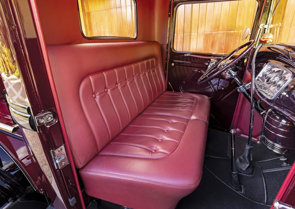 red leather interior in a red ’32 Ford