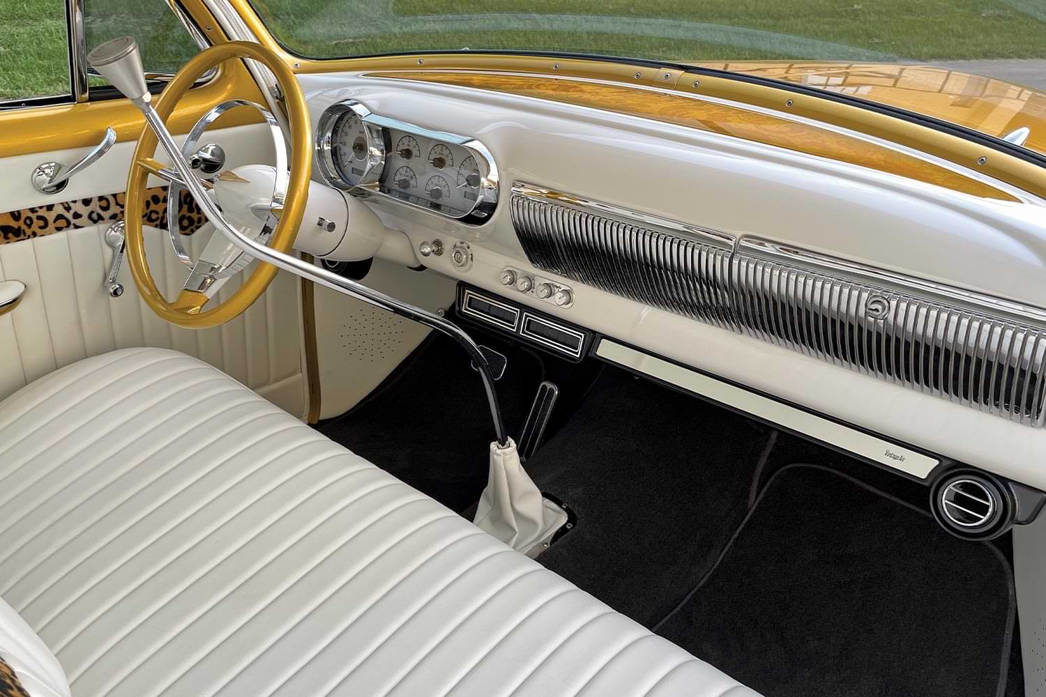 the custom ’54 Chevy Bel Air's dashboard