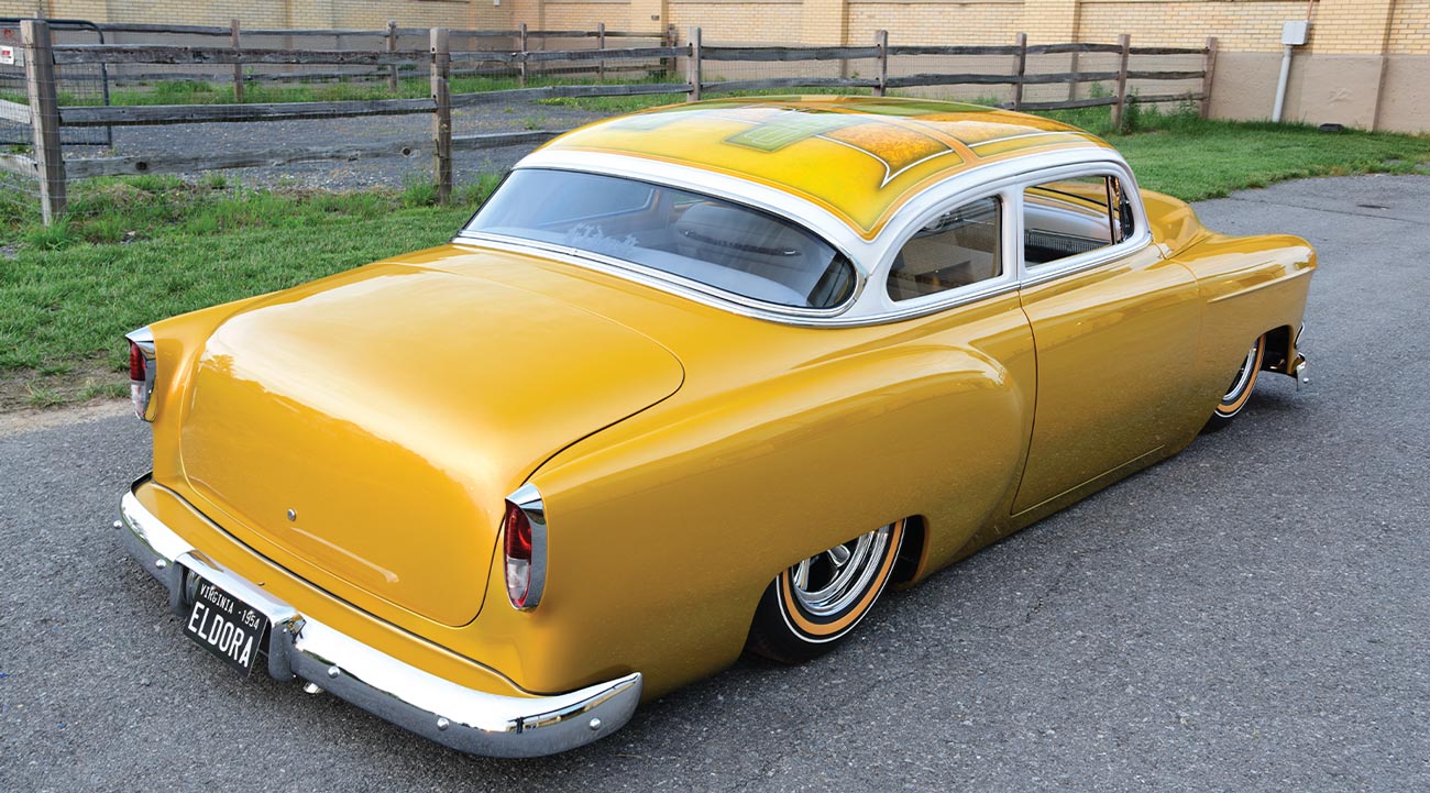 3/4ths rear passenger side view of the ’54 Chevy Bel Air