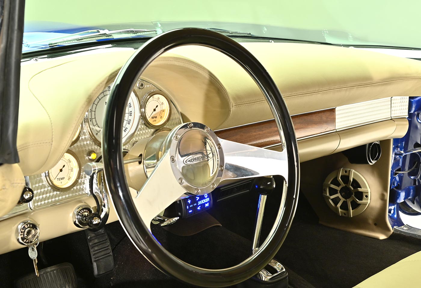 the ’55 Thunderbird convertible steering and driver dashboard