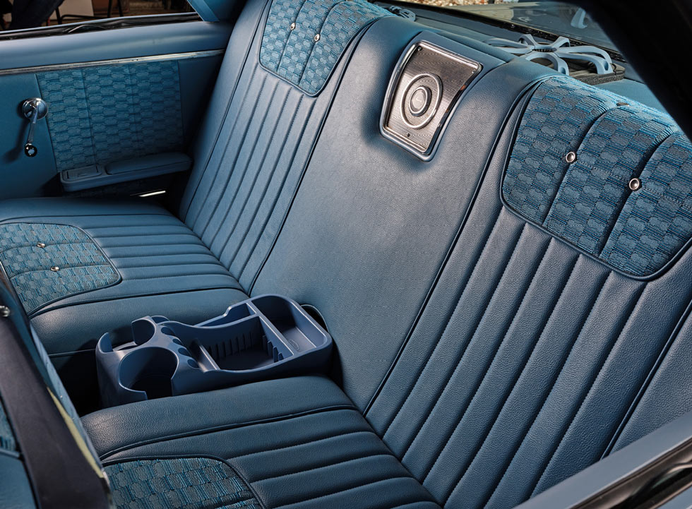 blue seating interior in a ’65 Chevelle