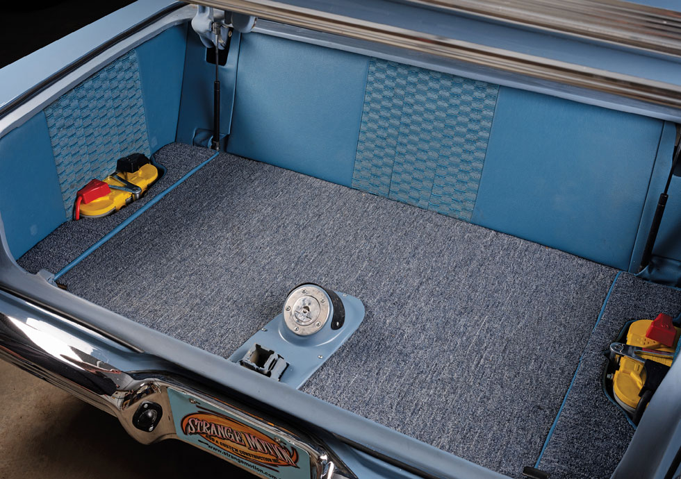 open and empty trunk of a ’65 Chevelle