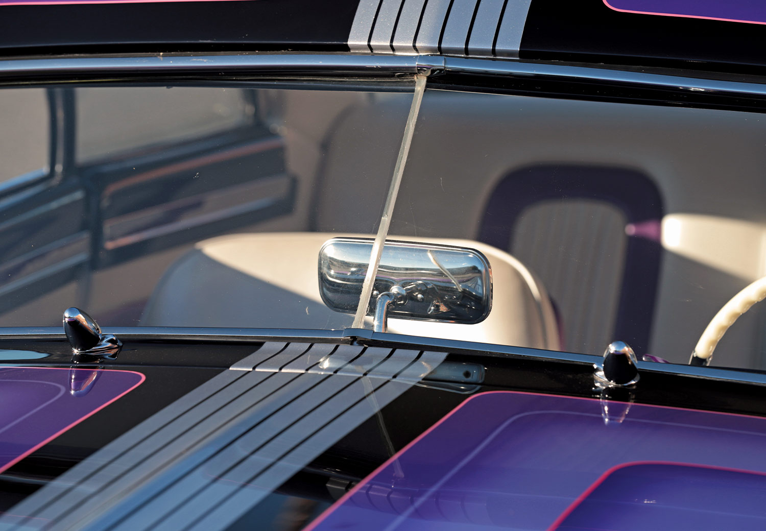 close view of the custom ’51 Mercury front windshield