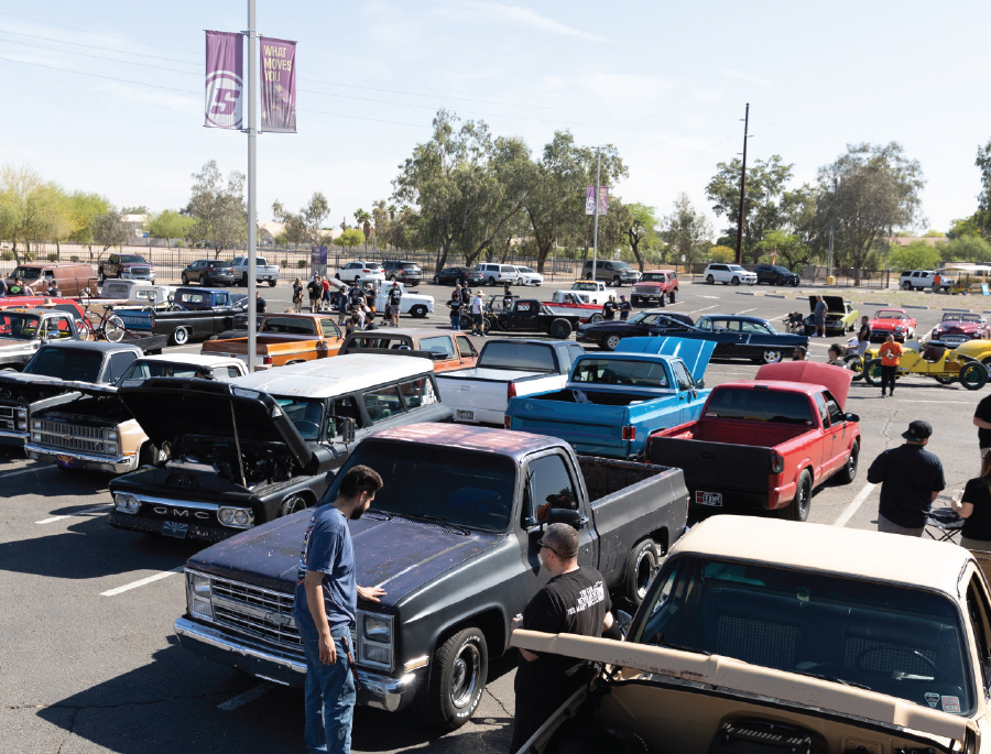 parking lot full of cars during Cars and Coffee event