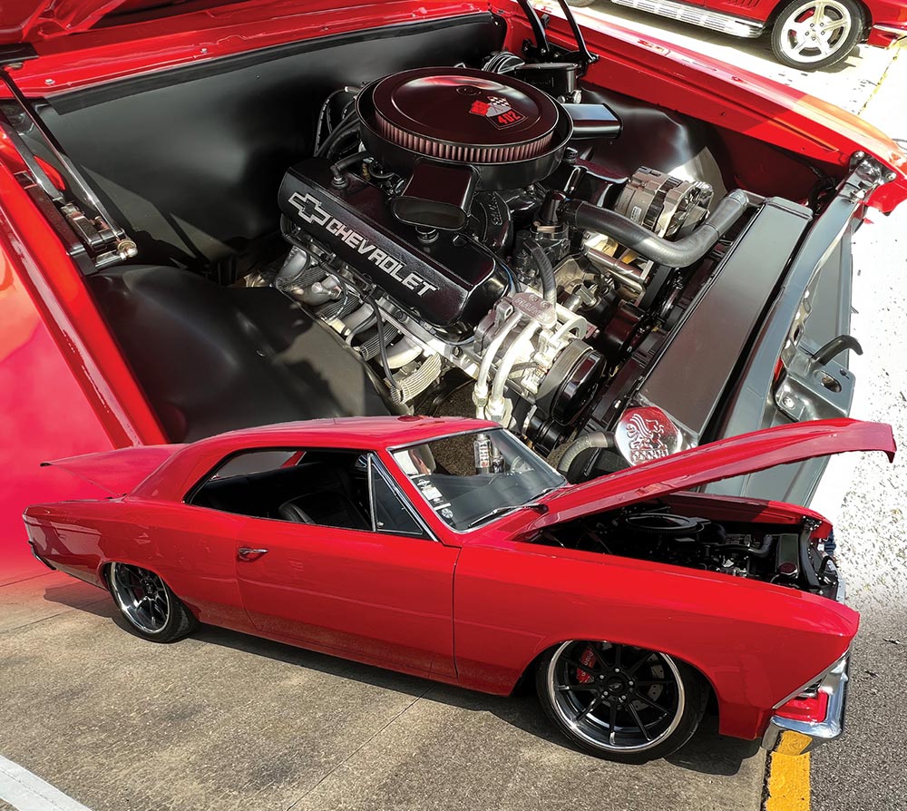 Gloss red '66 Chevelle and its 402 
