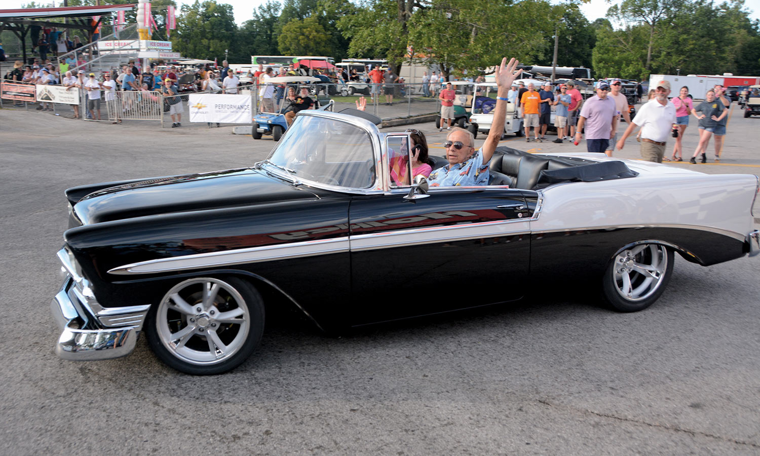 William Rodgers waving from his ’56 Bel Air convertible