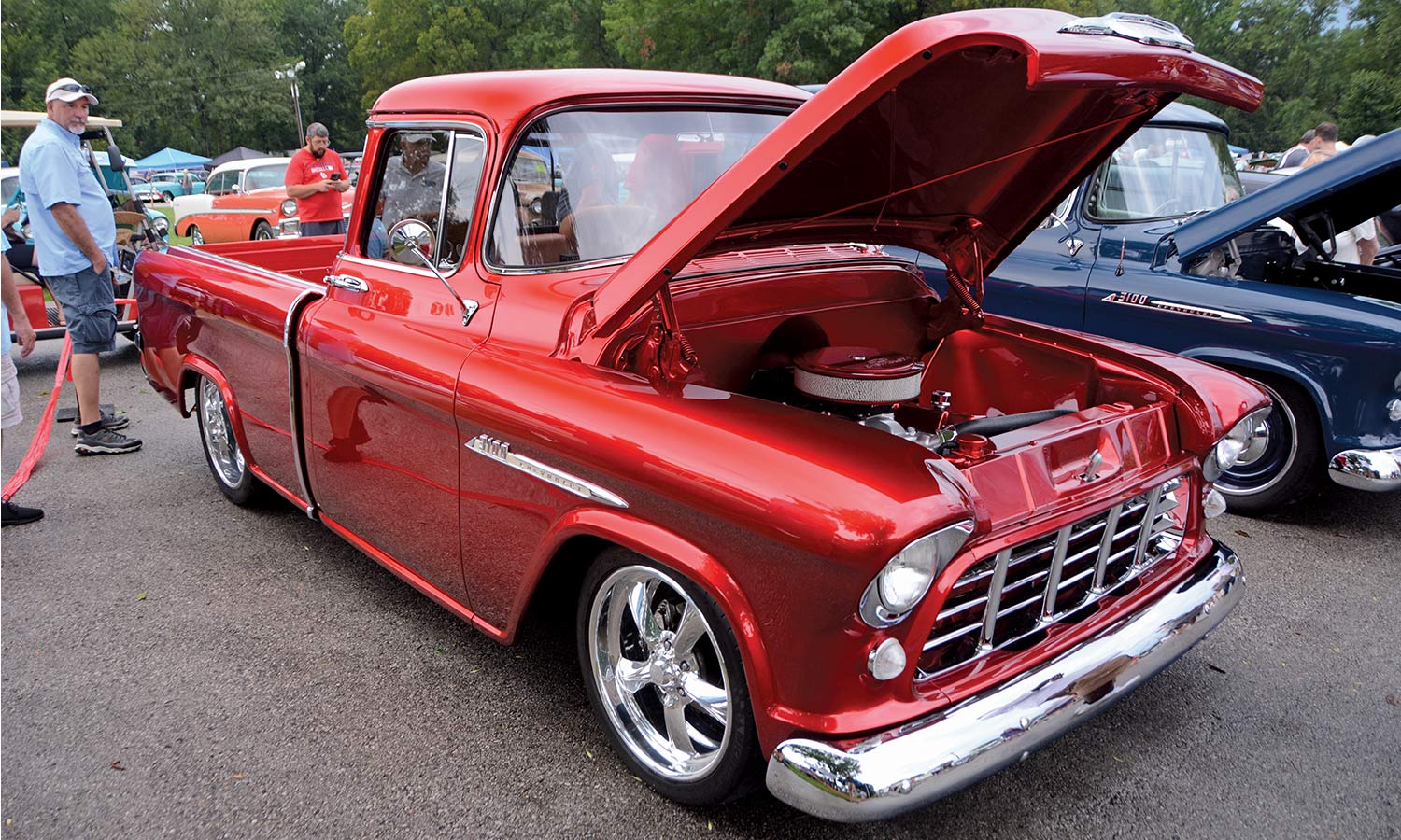Mike Taylor's red ’55 Chevy Cameo pickup truck