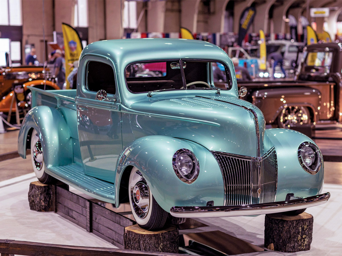Blue '40 Ford Pickup on display at the inaugural O’Reilly Auto Parts Grand National Truck Show