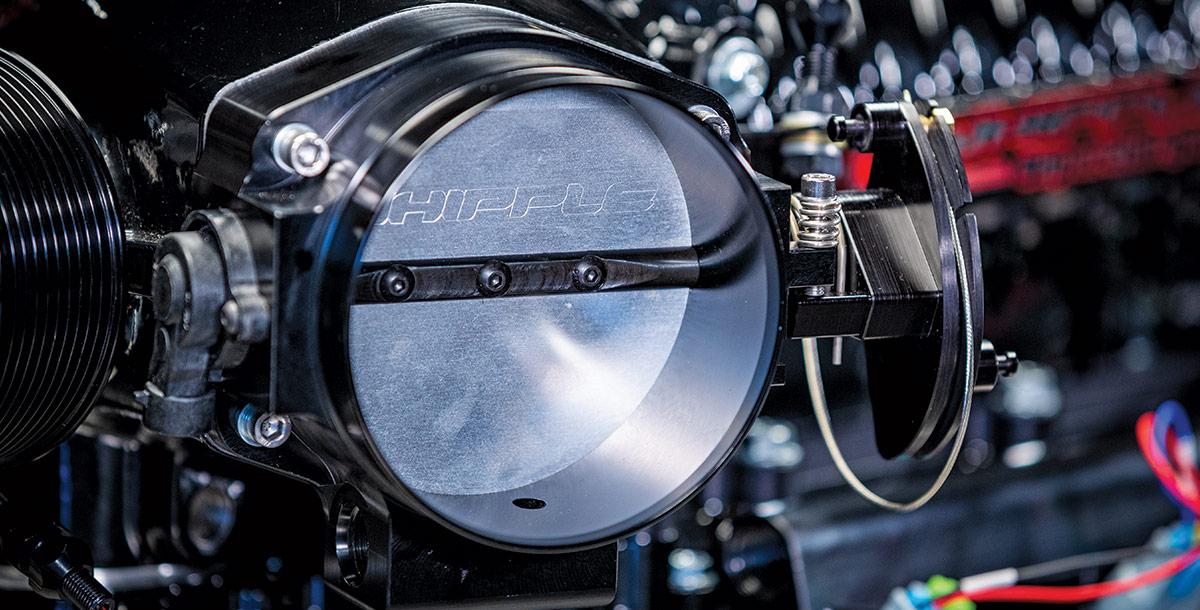 Controlling airflow is a 109mm Whipple throttle body. Fuel delivery is handled by an Aeromotive variable speed pump. Ignition is provided by a Holley “Big Coil” system.