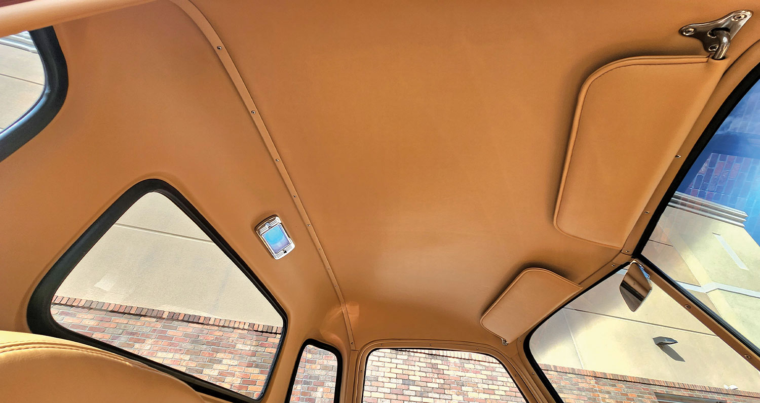 the rusty orange ’50 Chevy Pickup's cab ceiling