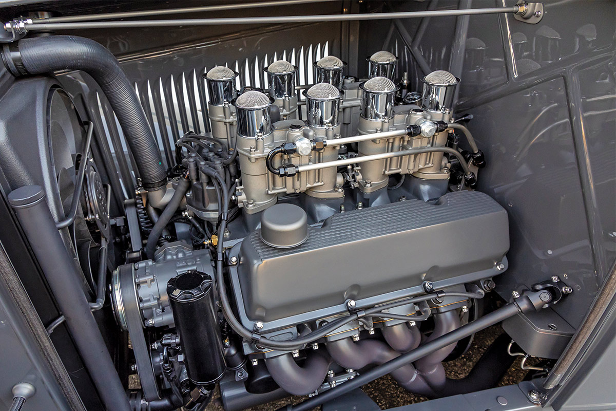 A close up of small-block 427 Boss Ford engine