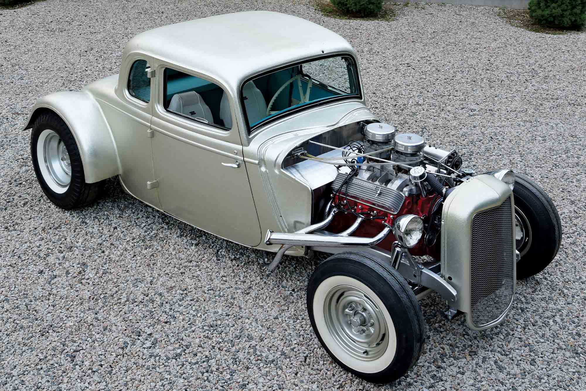 '34 Ford channeled coupe exterior 3/4 view