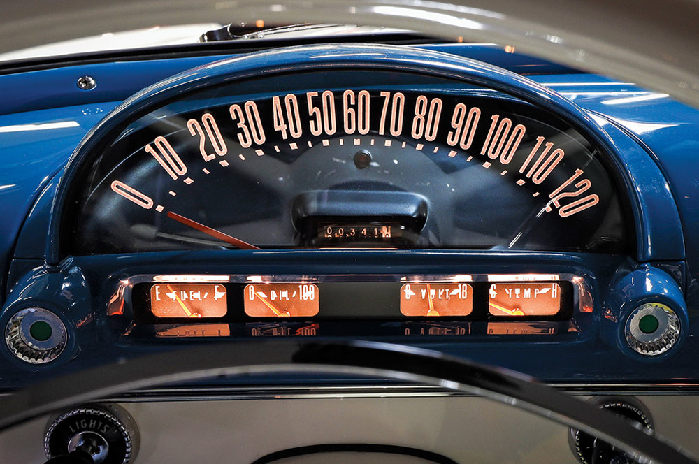 speedometer in a ’55 Ford Fairlane Victoria