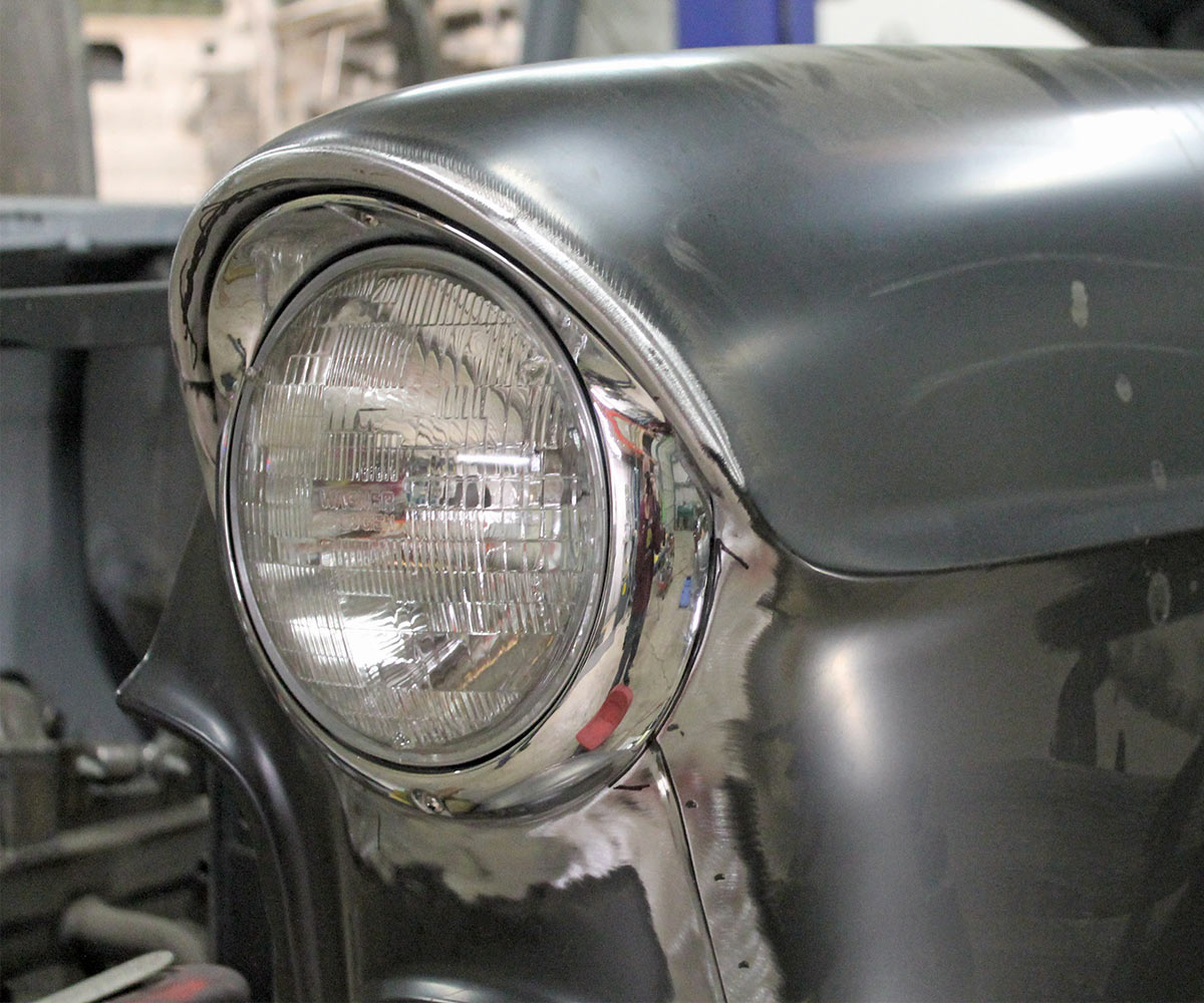 Close up of completed headlight repair