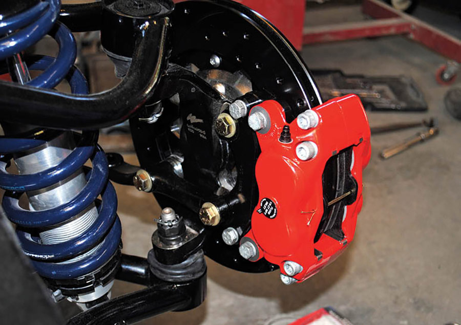 During installation the calipers are centered over the rotor by adding or subtracting the included spacers between the calipers and the mounting bracket.
