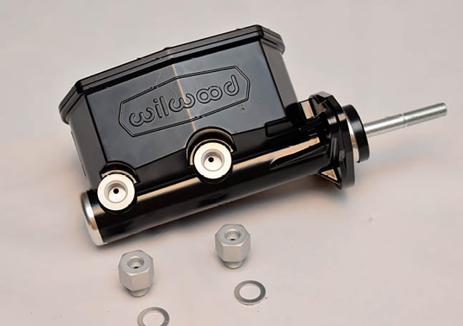 A unique feature of Wilwood master cylinders are the dual outlets on each side; (this example is for a manual brake system as indicated by the pushrod).