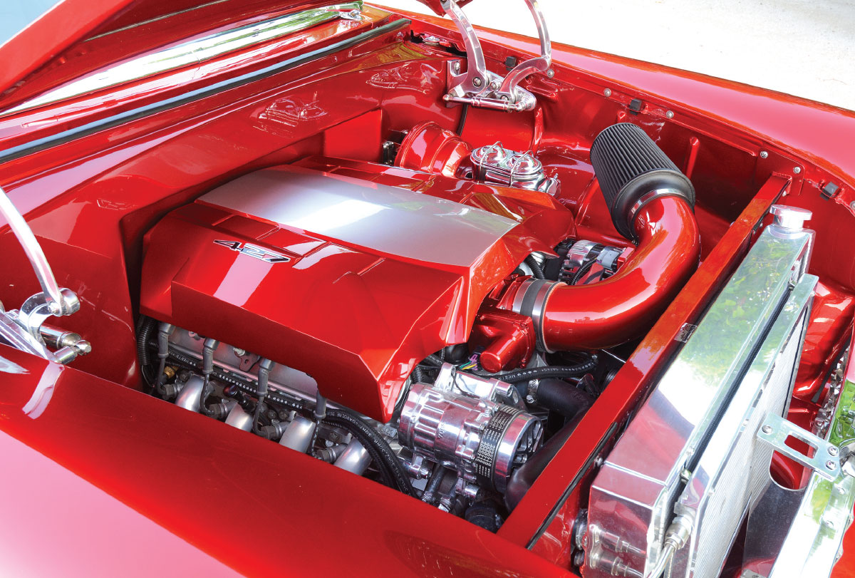 ’55 Chevy Nomad engine view under hood