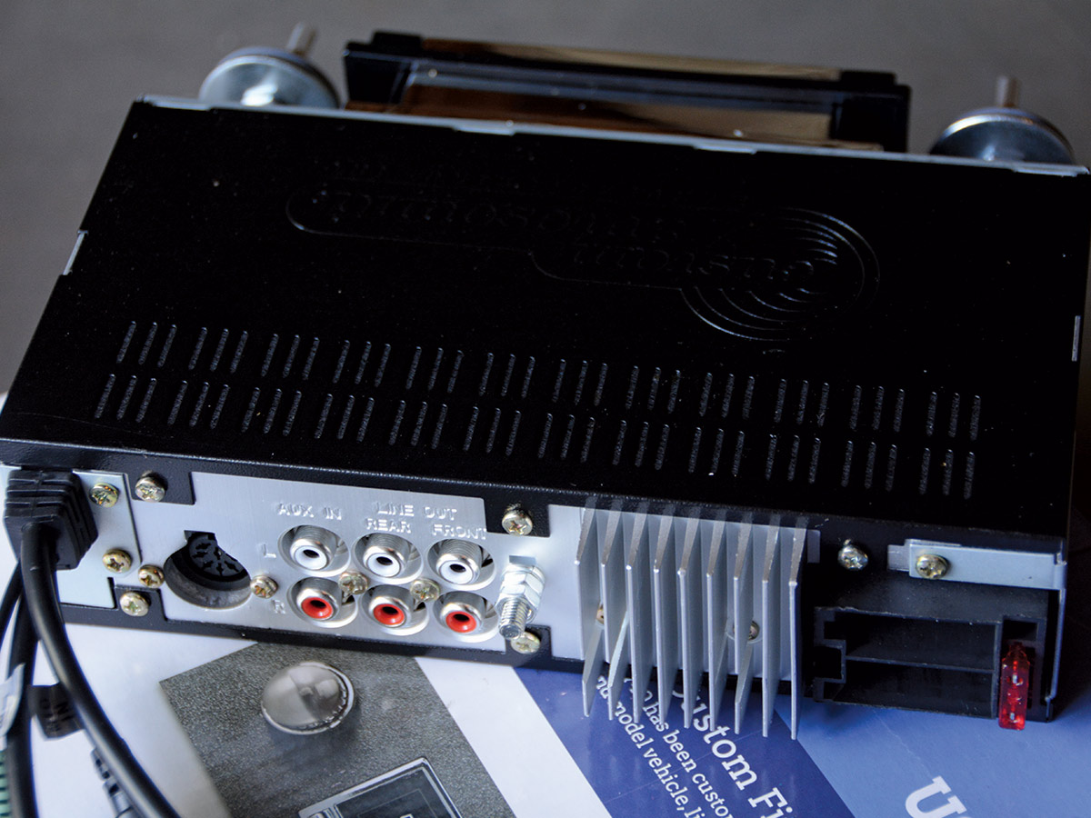 Rear view of custom autosound radio