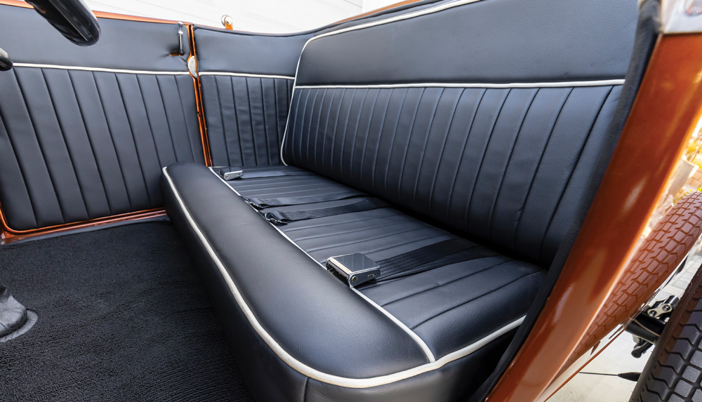 black leather seats in a ’29 Ford Model A roadster