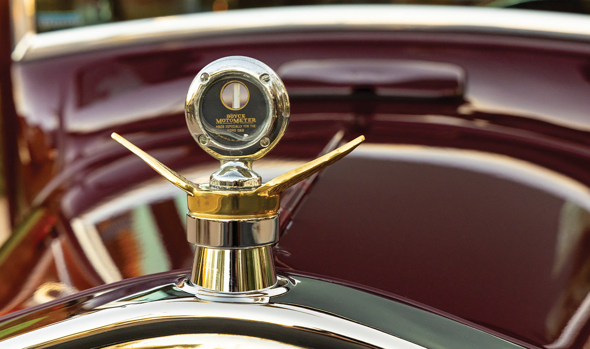 close up of the hood ornament on the Ford Model T Sedan