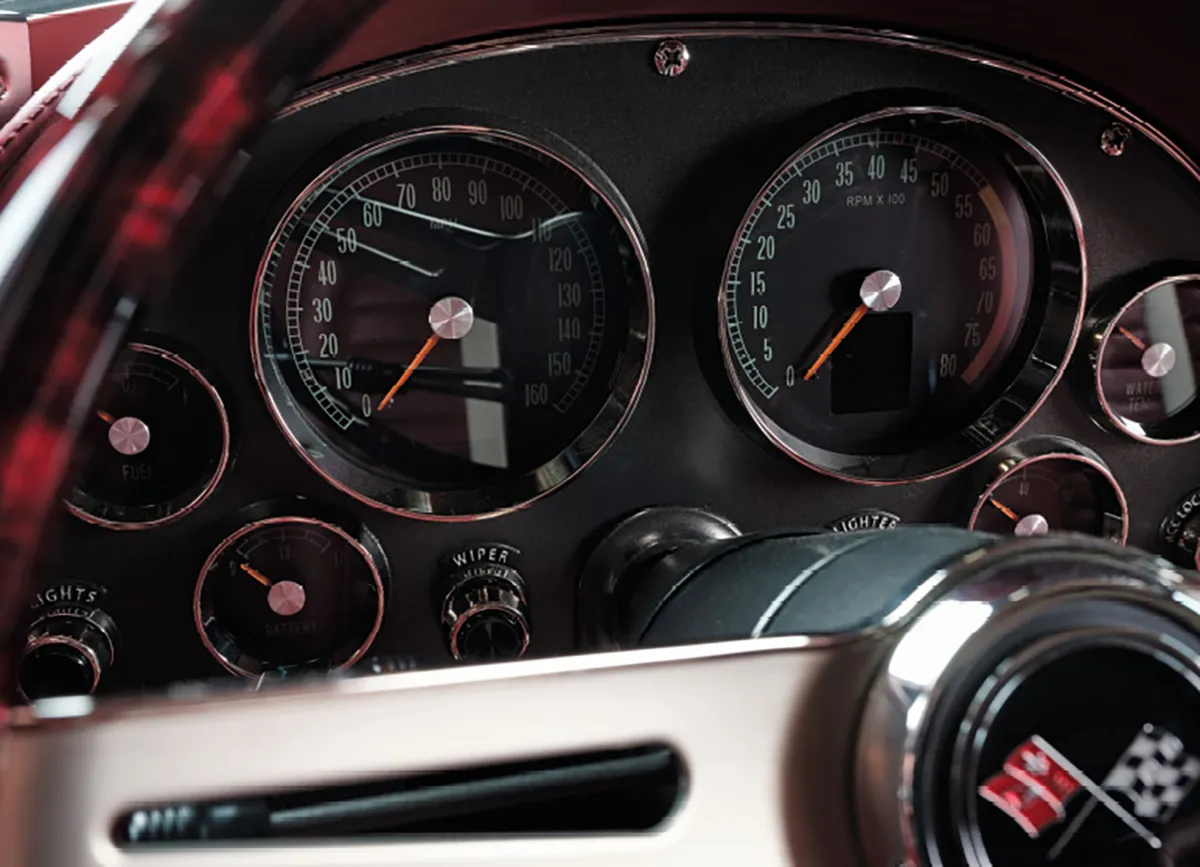 close up of dashboard with red accents