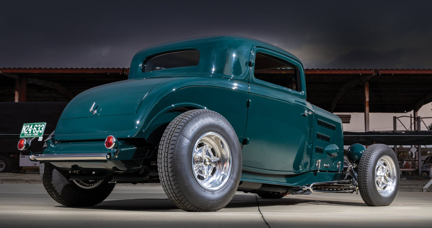 rear passenger side of a ’32 Ford Three-Window Highboy Coupe