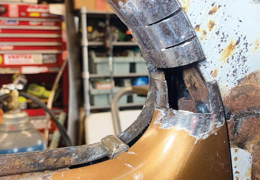 closeup of point where the two ends will be connected