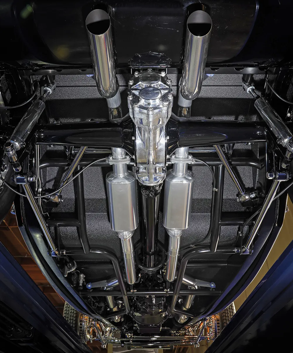 underneath a ’32 Ford Lowboy Phaeton