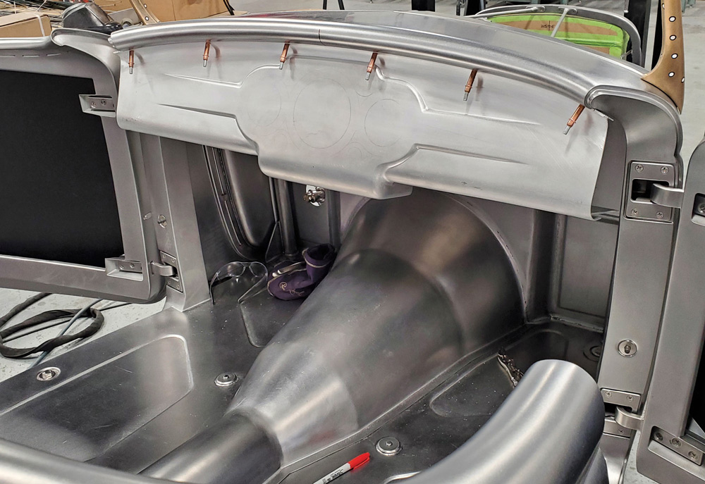 dash being test-fitted into place, held temporarily with Clecos