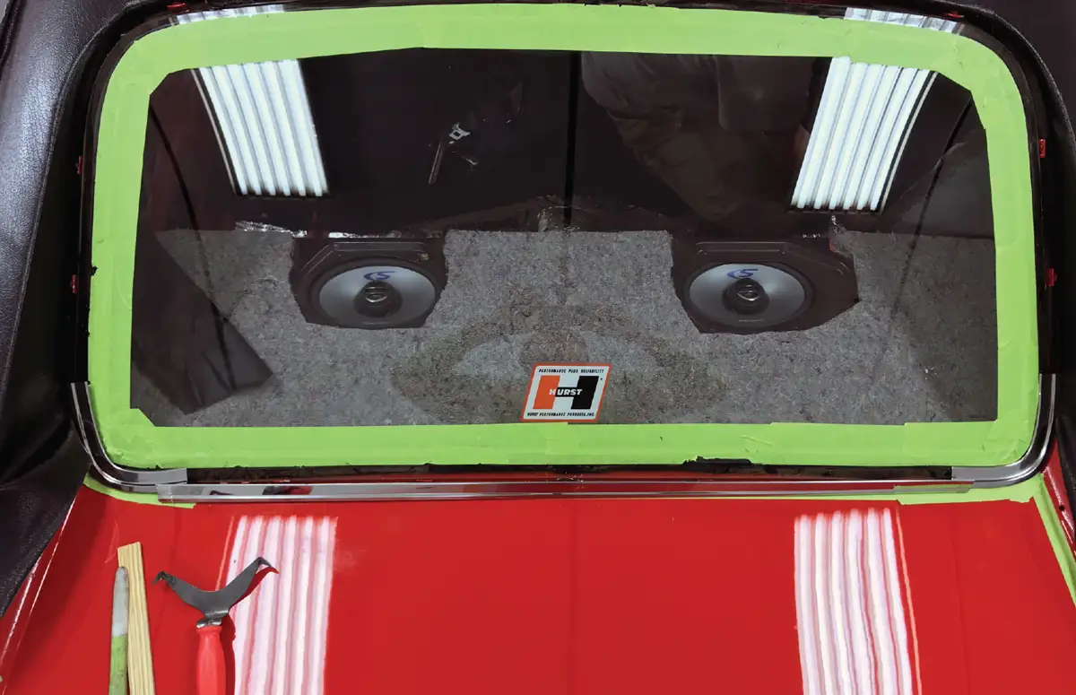 high angle full view of the ’69 Charger's rear window