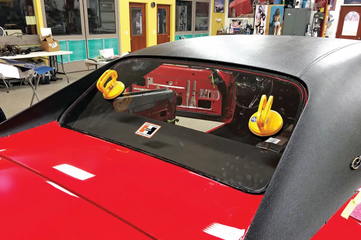 angled view of the reinstalled rear window