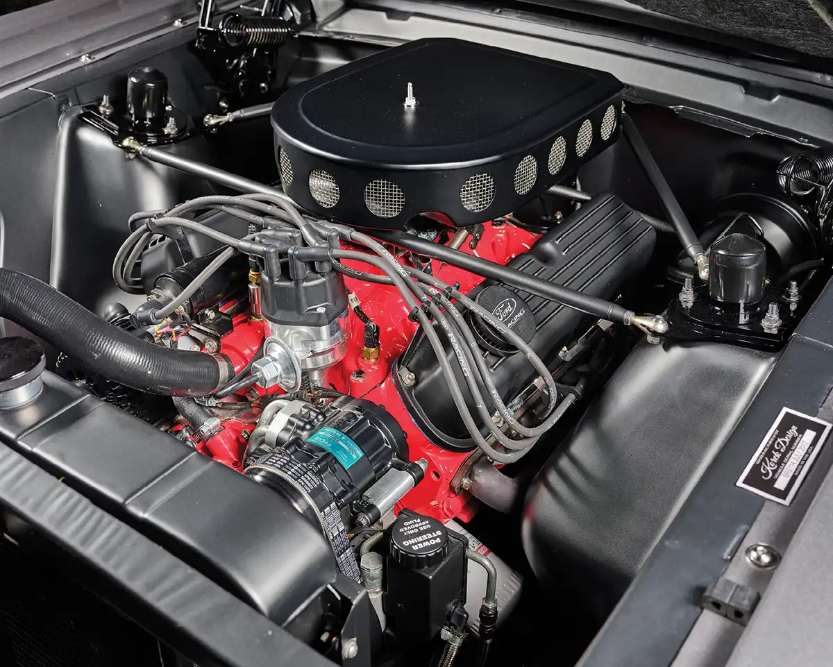 close up engine of a '66 Ford Mustang convertible