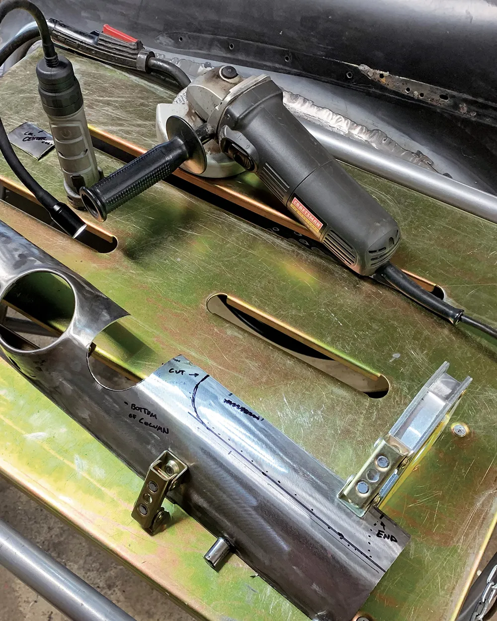 steering column, emergency brake handle, and cowl vent lever