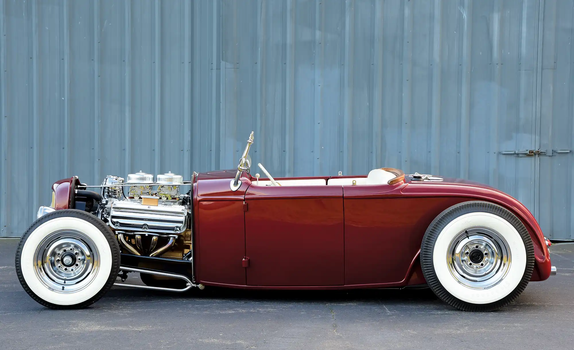 side view of maroon '32 Ford