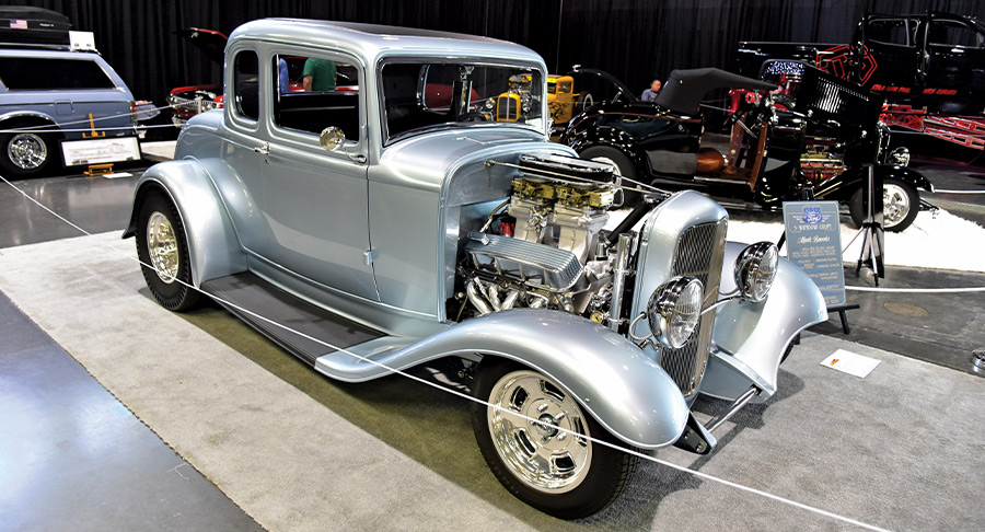 silver '32 Ford five-window coupe