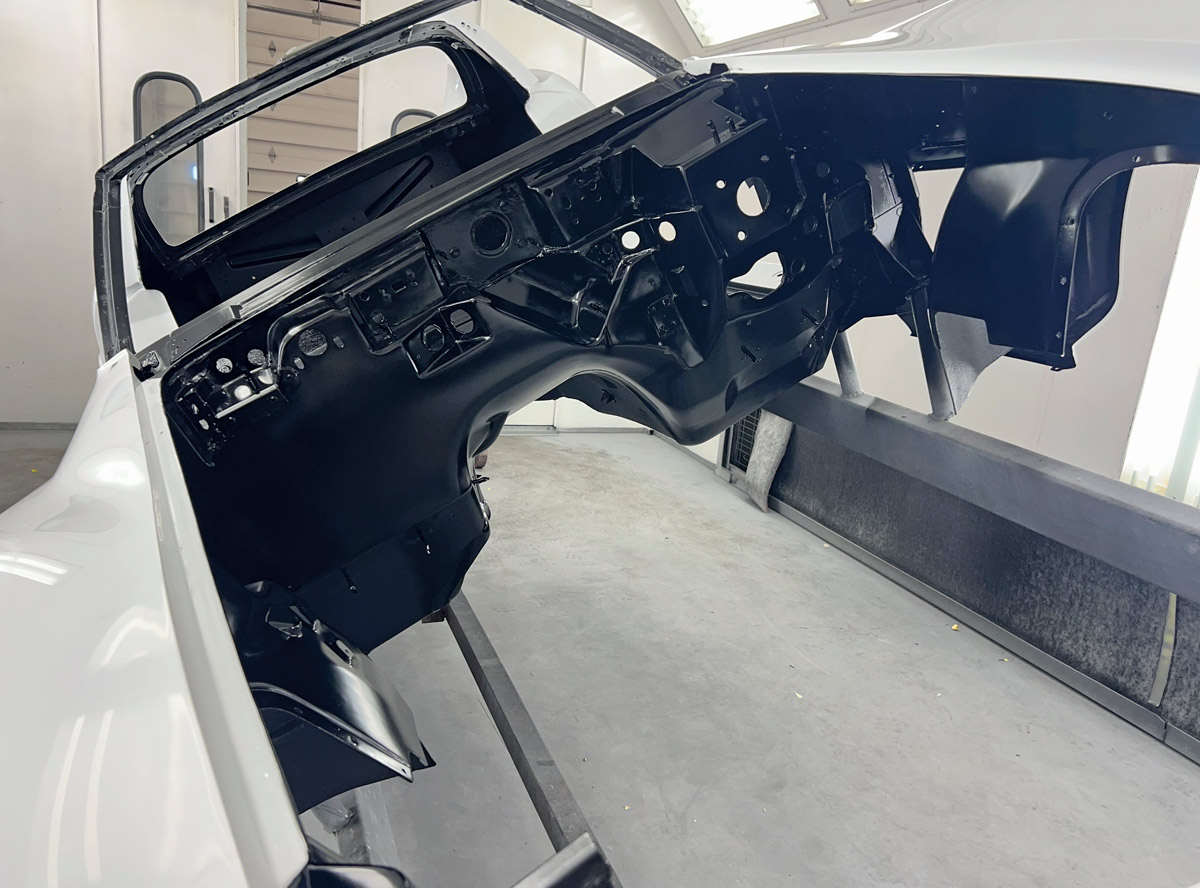 finished corvette body after ppg semigloss black urethane  