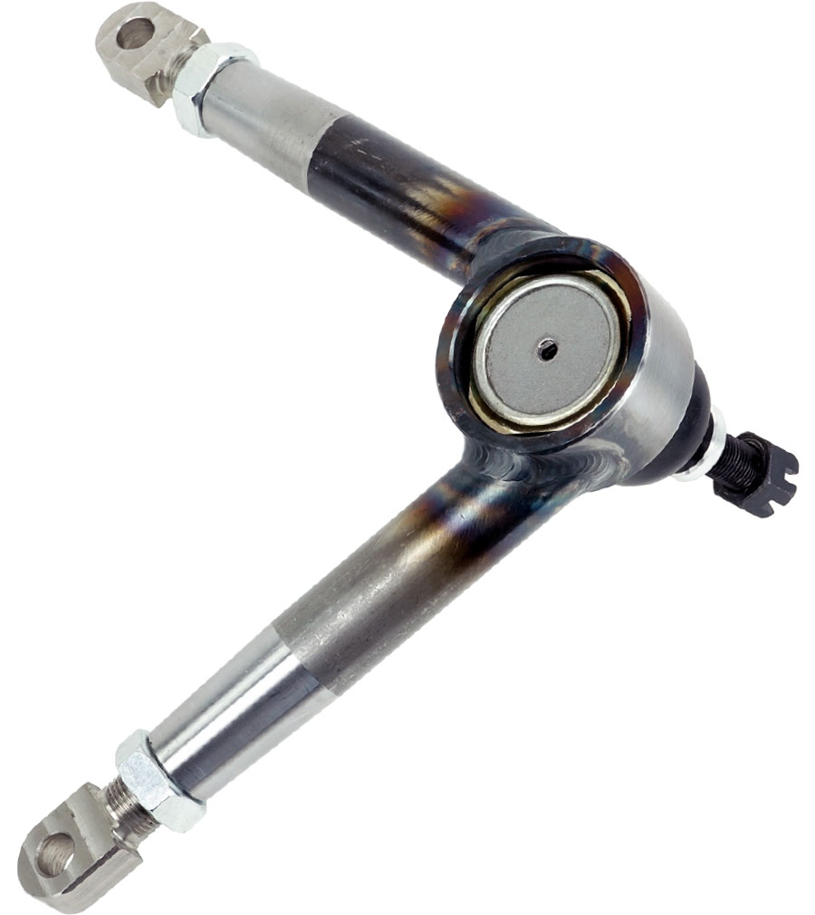 Tubular control arm for the 1955 Chevrolet Bel Air gasser front suspension, showcasing robust construction for drag racing