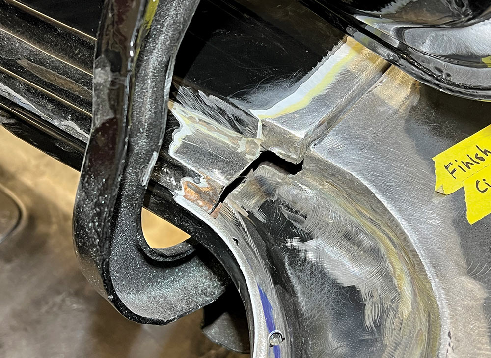 Rear corner welds of a 1969 Camaro trunk showing detailed grinding and finishing marks