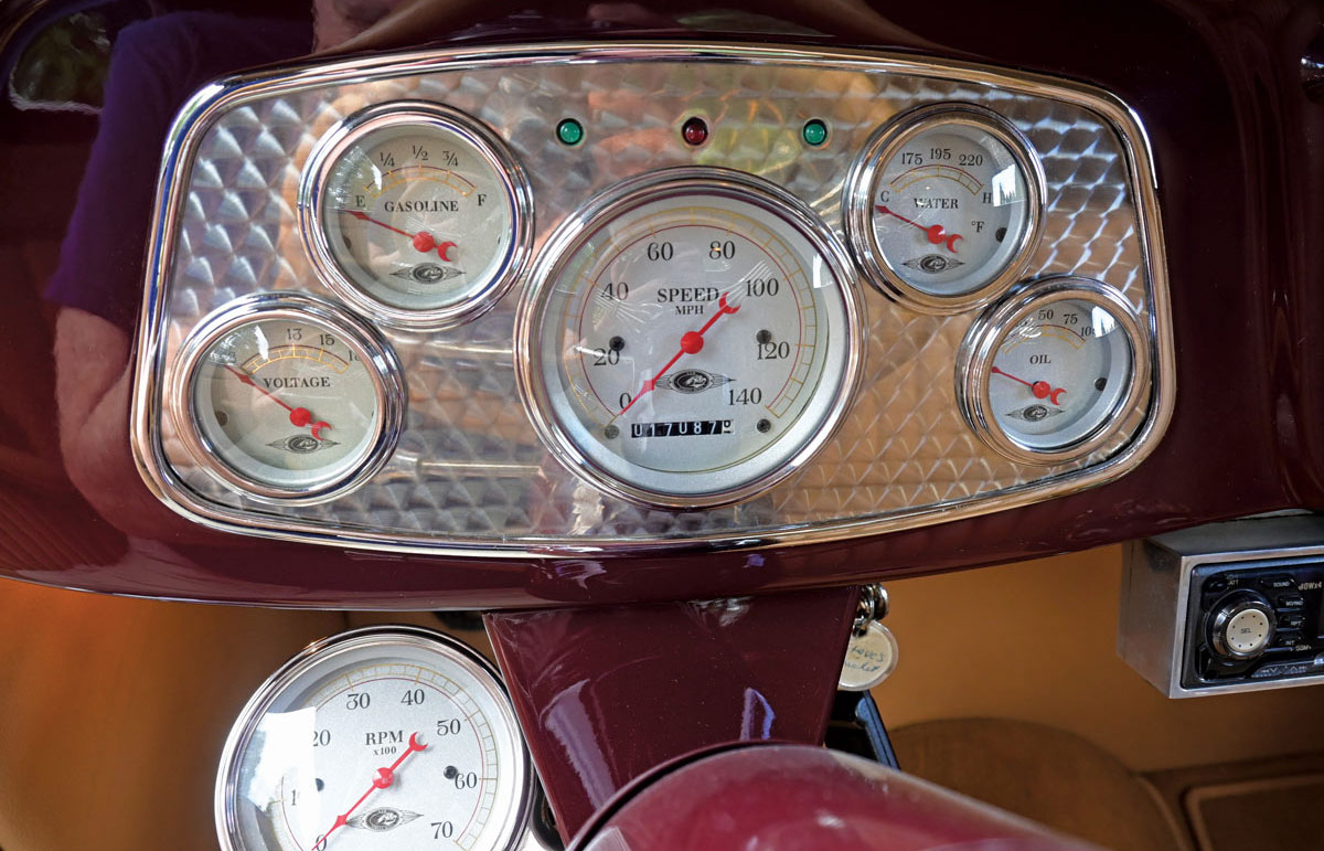dashboard of burgundy 1933 Ford Cabriolet