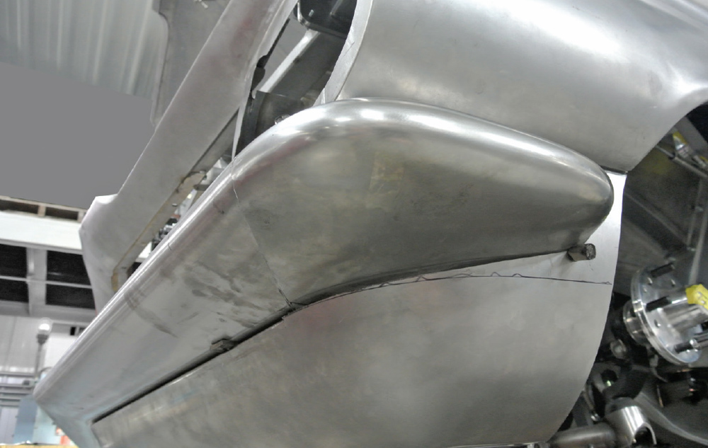 custom contoured bumper with sharp lines and smooth metalwork for a 1959 Chevy Impala