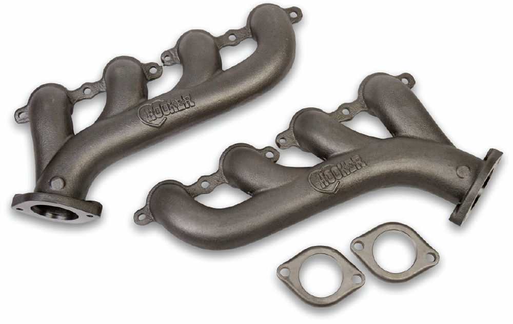 cast iron exhaust manifolds by Hooker, designed for efficient flow and durability on LS engine builds