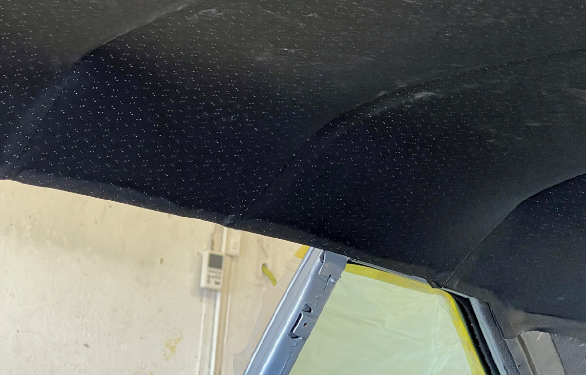 Completed headliner installation with a factory-style look inside a 1970 Chevy Nova