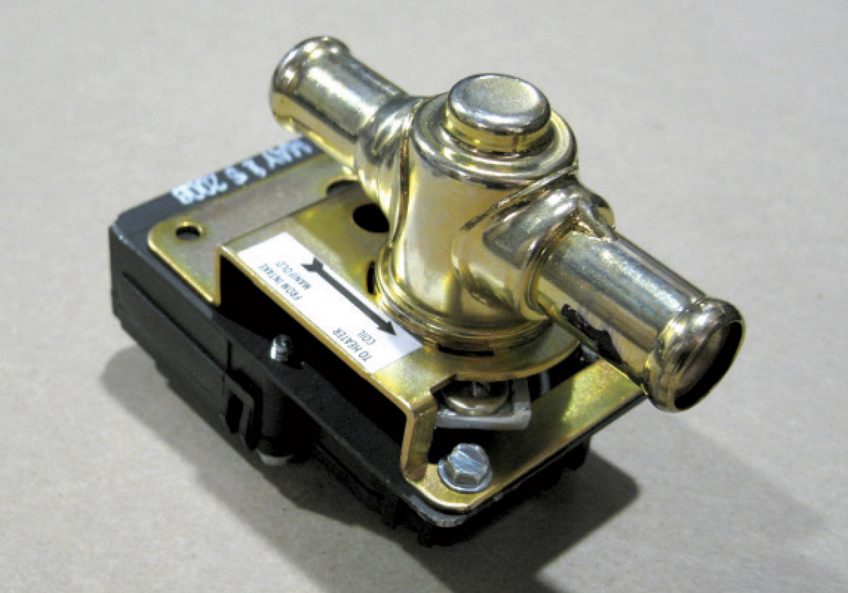 Brass electronic heater control valve for regulating coolant flow in a Vintage Air AC system