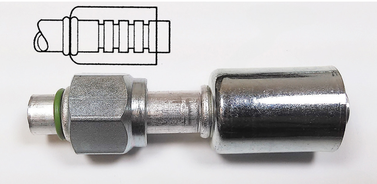Beadlock fitting diagram showing inspection hole, bead, and affixed ferrule for secure AC hose connections2
