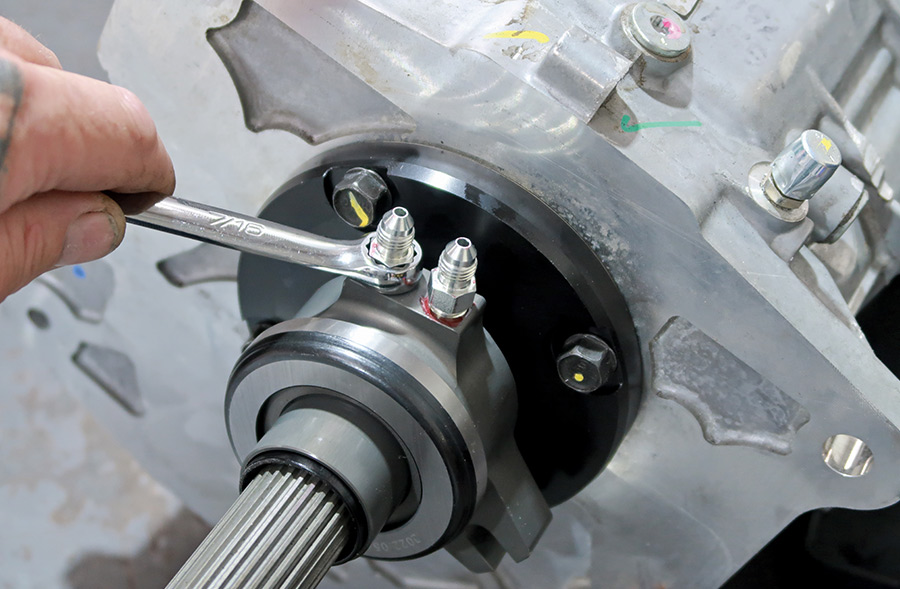 two AN fittings, one for pressure and the other for bleeding air from the system