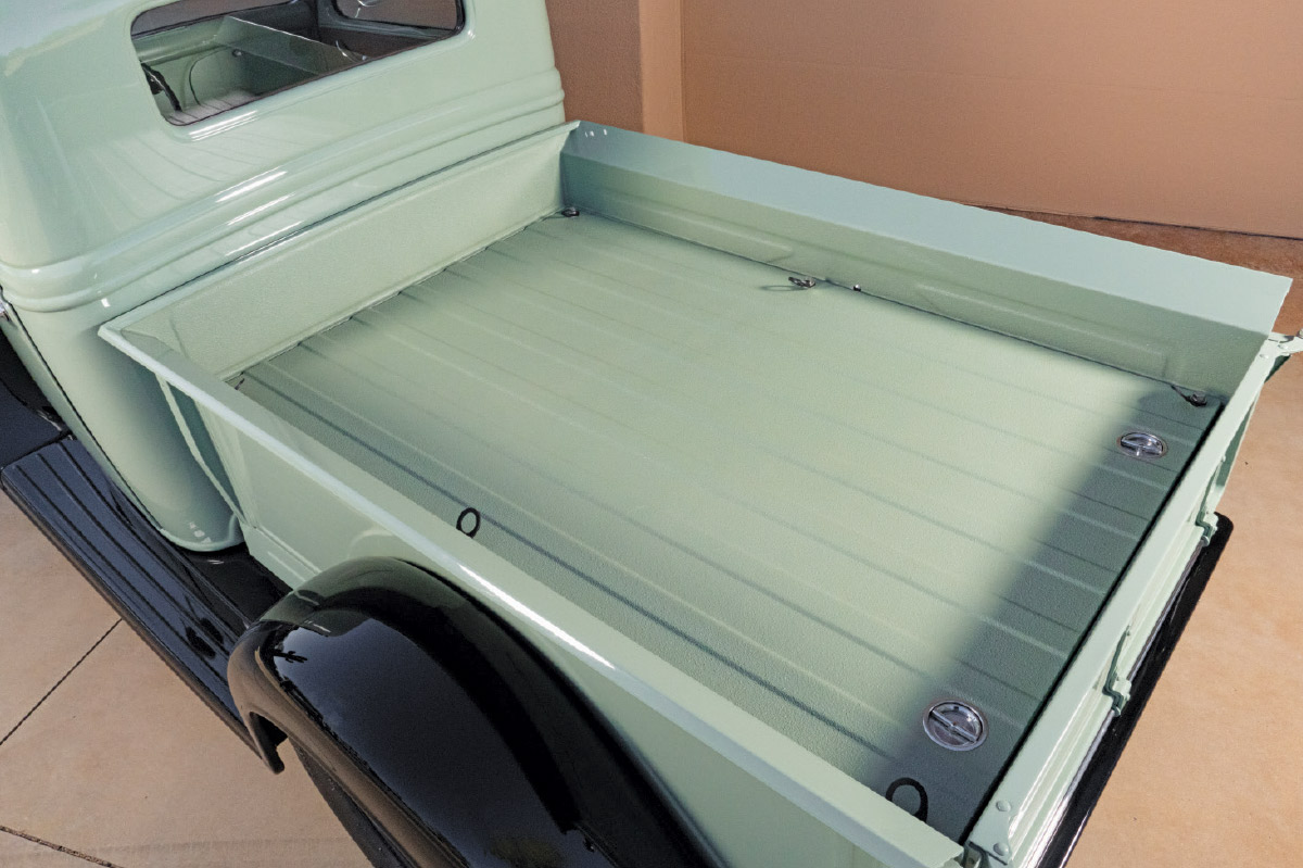 bed of sage green 1936 ford pickup truck