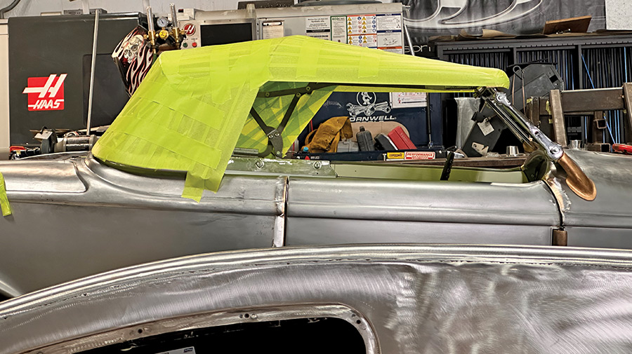 1932 Ford Phaeton with full masking tape mock-up for top design and rear window layout