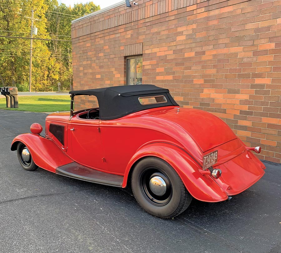 Finished 1934 Ford Cabriolet with black cloth top, steel wheels, and period-correct rear end proportions