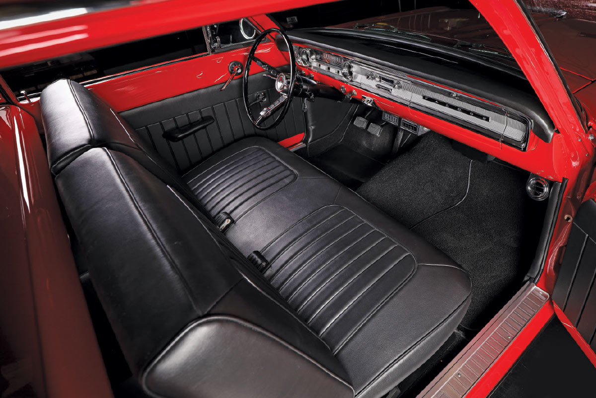 1965 Ranchero interior restored black vinyl seats chrome dash trim classic style