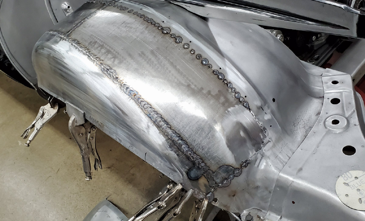 1969 Camaro tub install welded seams smoothing metal finish